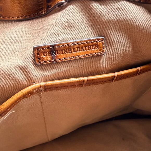 G.I.L.I. Genuine Leather Croc Embossed Satchel Tote Bag Cognac Brown - Picture 15 of 16